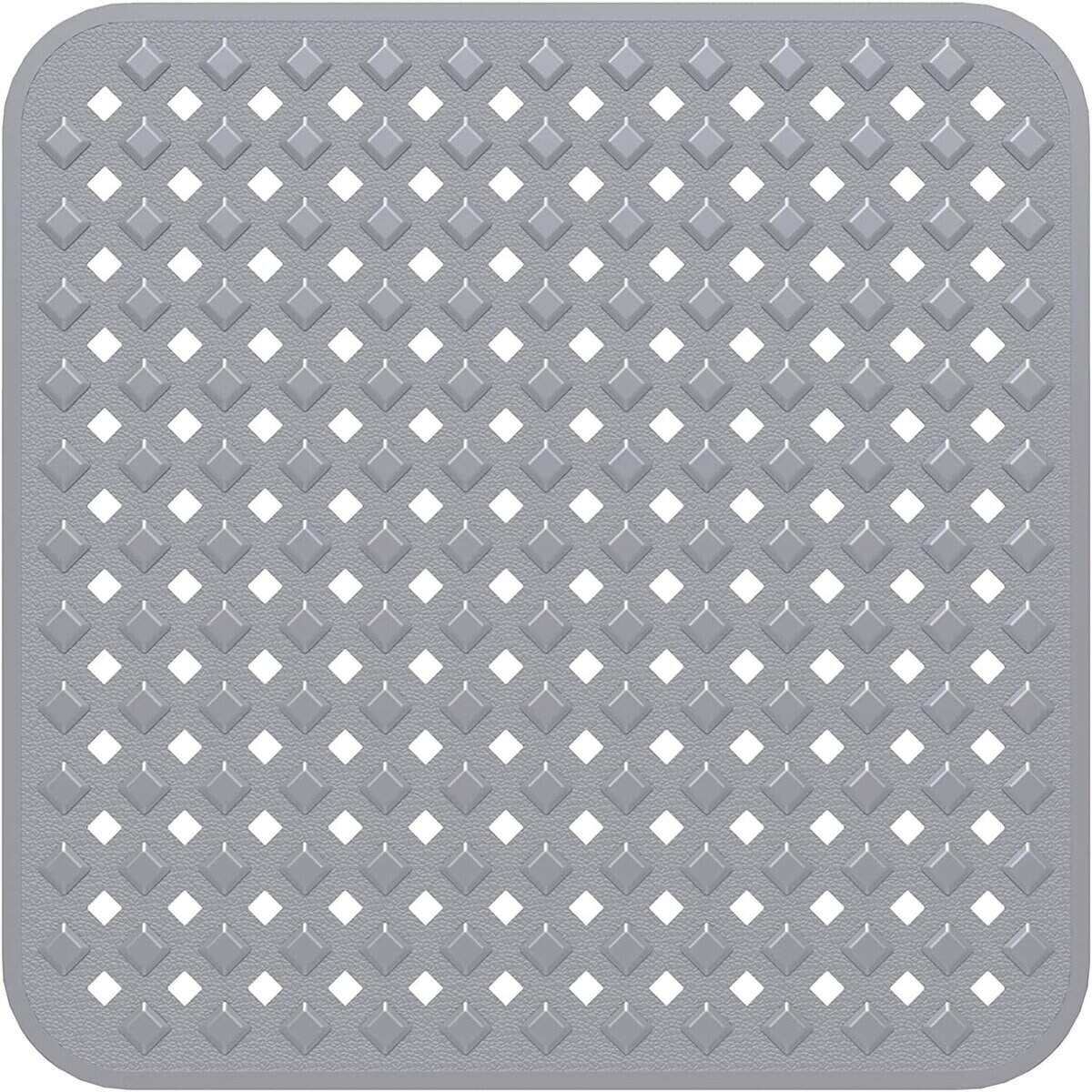 Tapis douche antidérapant gris 53x53 cm avec motifs diamantés.