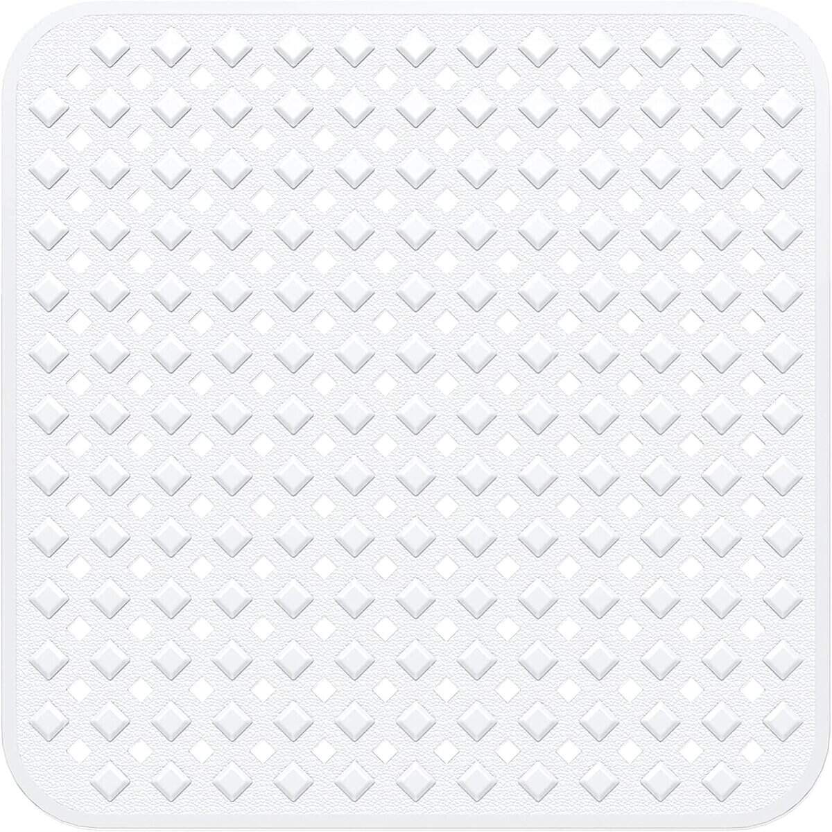Tapis de douche antidérapant blanc 53x53 cm avec texture en losanges.