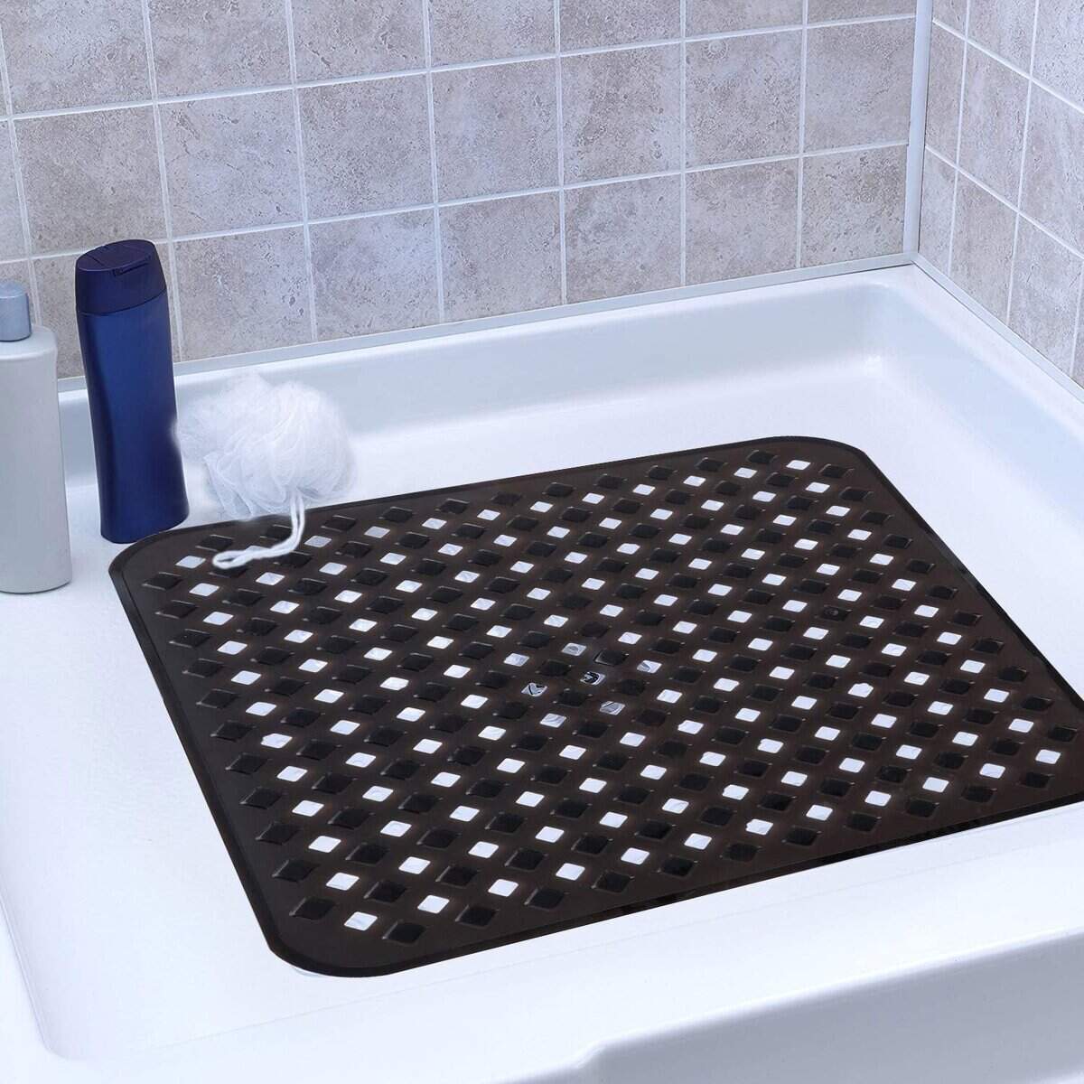 Tapis douche antidérapant 53x53 cm, design perforé, pour baignoire 60x60 cm.