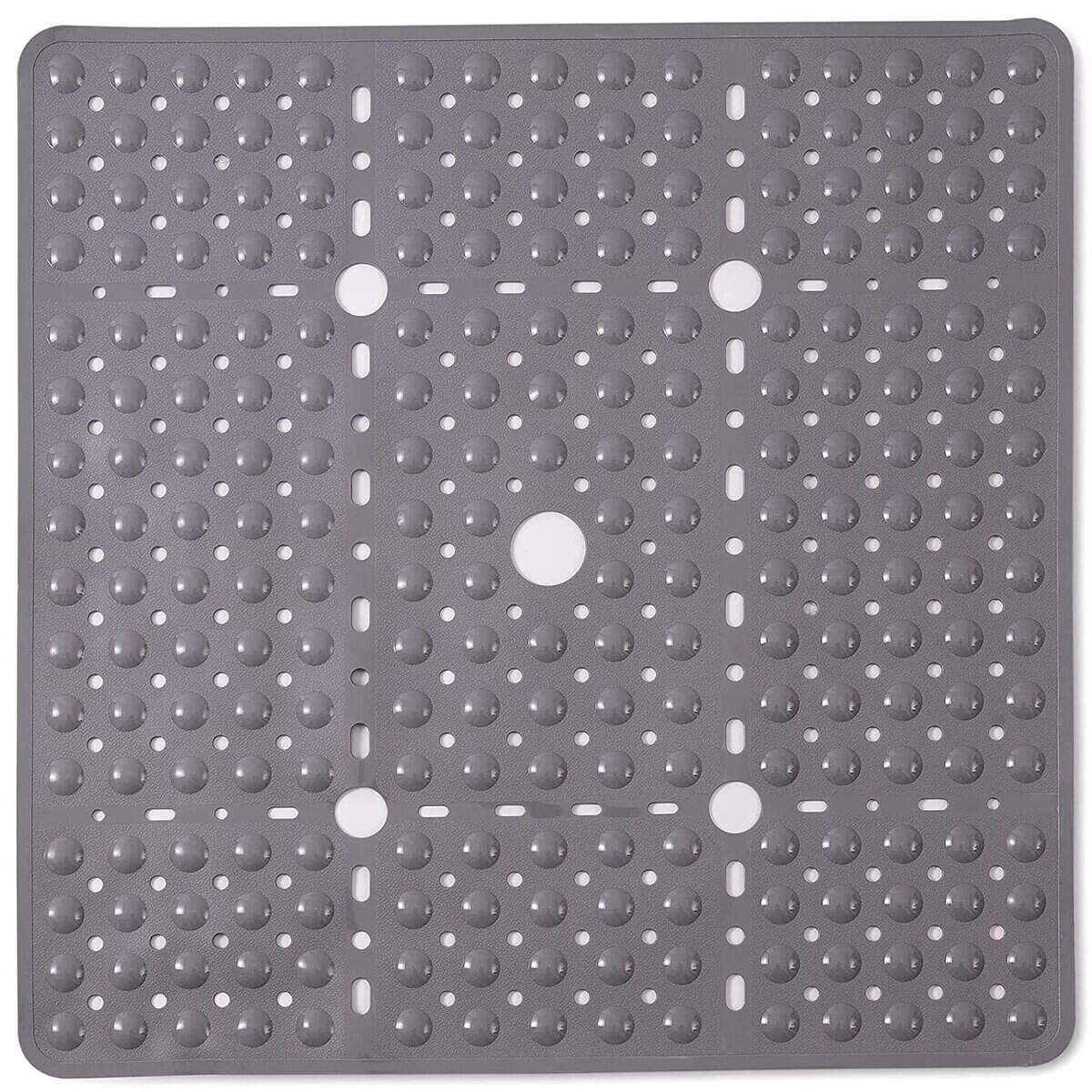 Tapis de douche antidérapant gris 70x70 cm avec texture en boules.