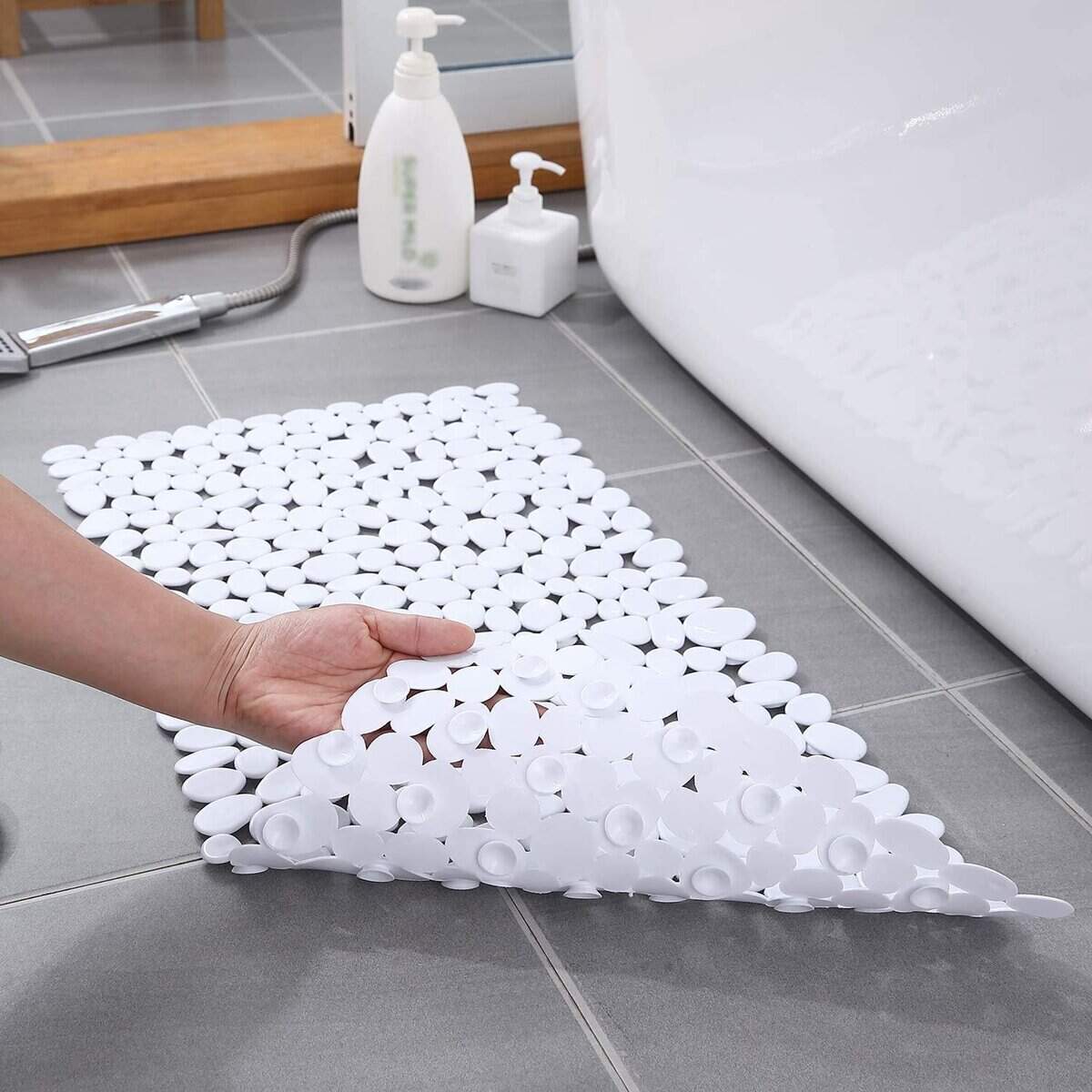 Tapis Douche Antidérapant Galets Blanc.
